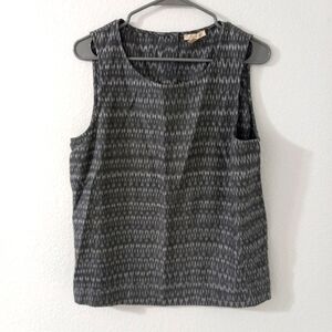 Eileen Fisher L Cotton Sleeveless Workwear Top in Gray White